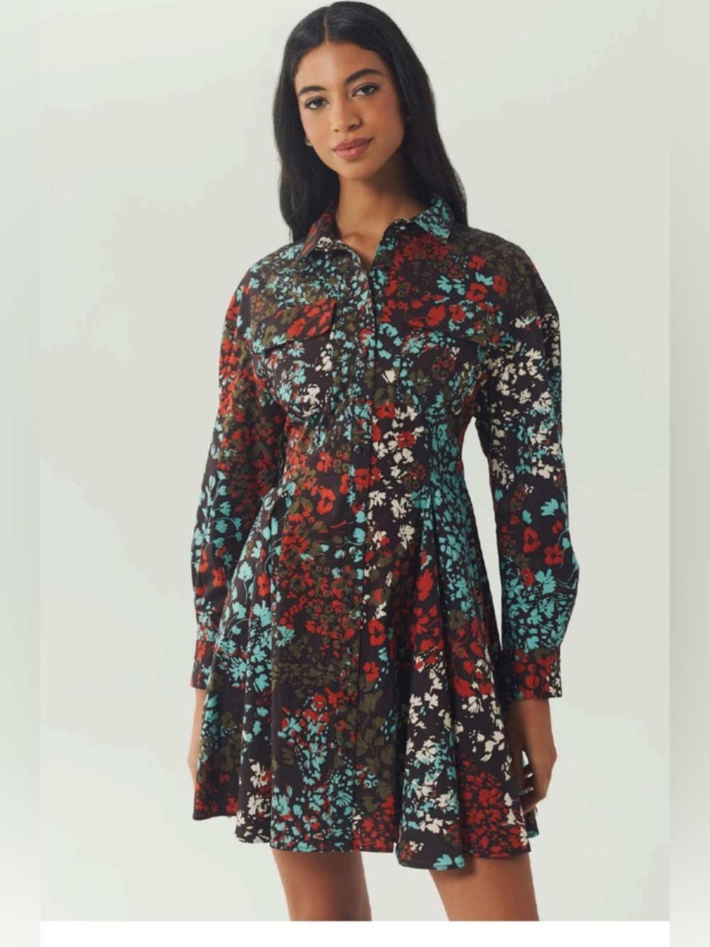 NWT Hutch Cole Ditzy Animal Floral Stretch Poplin Dress Brown Small SAMPLE
